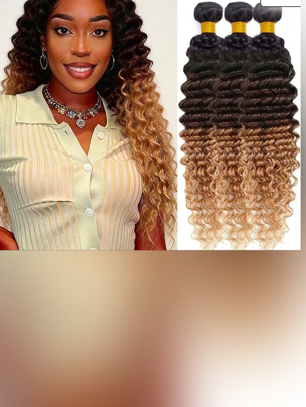Ombre Brown and Honey Deep Wave Human Hair Extensions Bundles 26"-30"